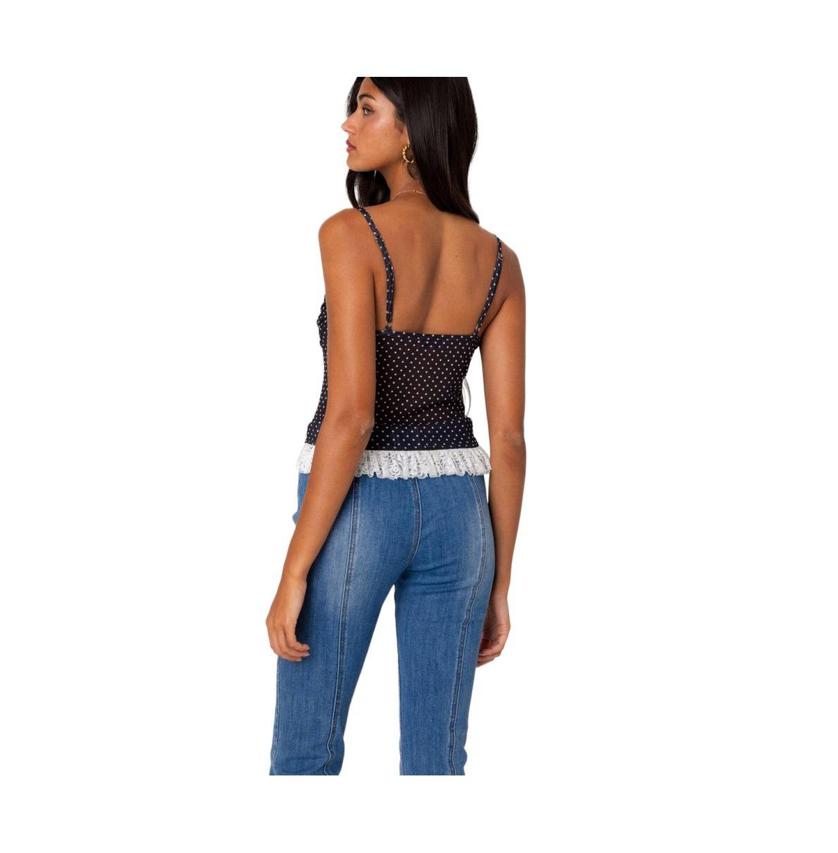 Edikted Women's Polka Dot Cupped Mesh Top