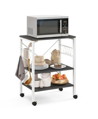 3-Tier Kitchen Baker's Rack with Microwave Shelf, Storage Hooks, and Utility Cart