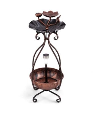 Solar Outdoor Bird Bath Feeder Combo with Flower Planter Pedestal and Solar Lights