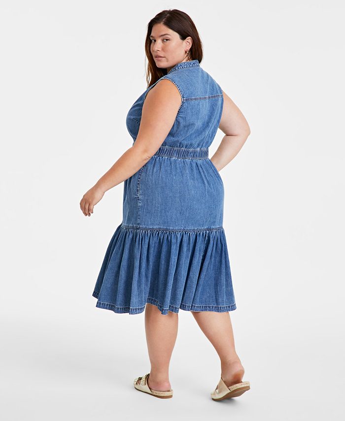 On 34th Trendy Plus Size Denim Tiered Midi Dress, Created for Macy's ...