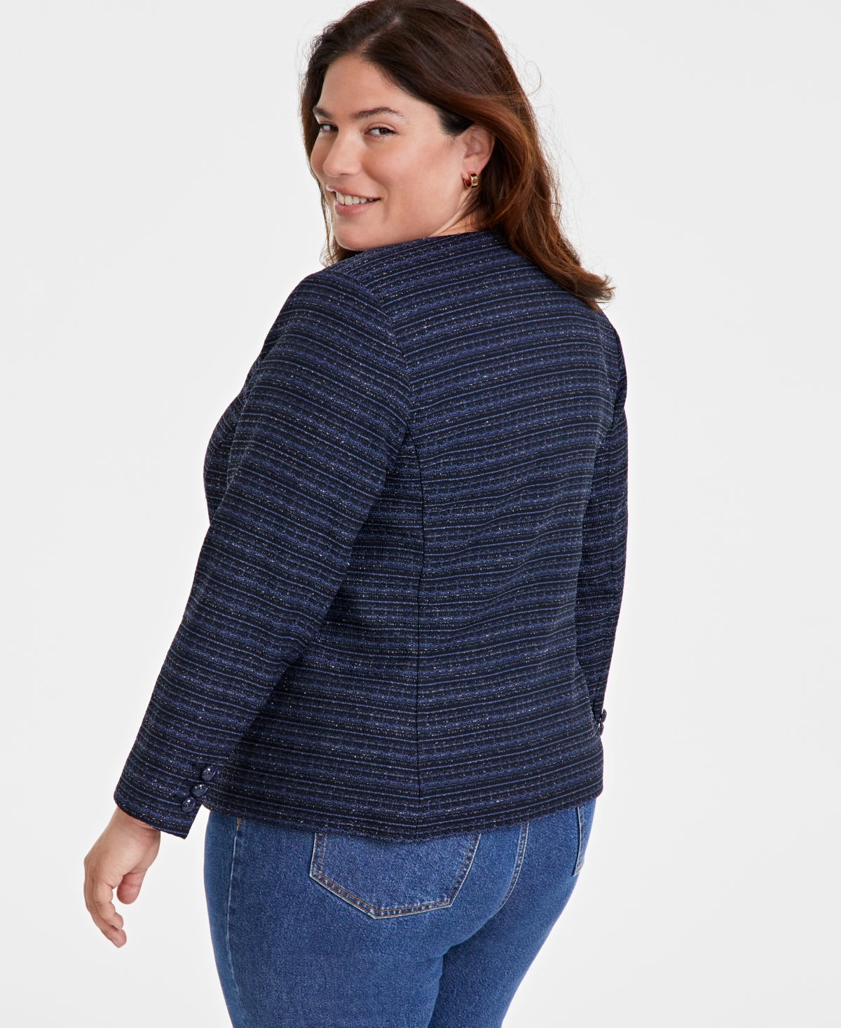 On 34th Trendy Plus Size Tweed Collarless Jacket, Created for Macy's
