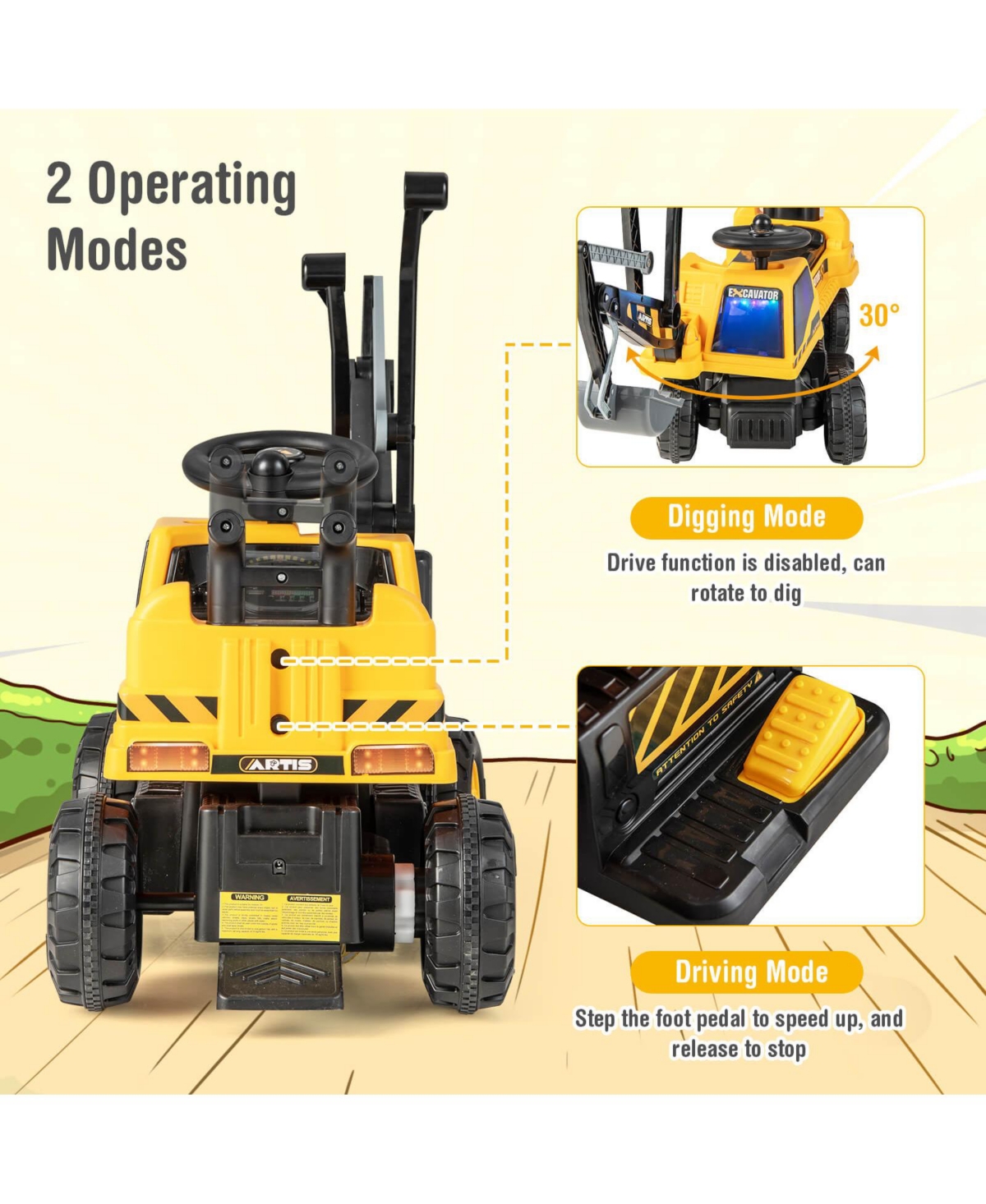 Slickblue Kids Astm Certificated Powered Ride On Bulldozer with Front Digger Shovel- Yellow