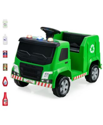 12V Kids Ride-on Garbage Truck with Warning Lights and 6 Recycling Accessories