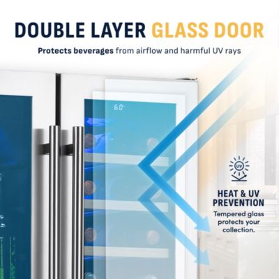24 Inch Premium Built-in Dual Zone 20 Bottle and 60 Can French Door Wine and Beverage Fridge in Stainless Steel with SplitShelf