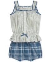 Polo Ralph Lauren Baby Girls Striped Cotton Top & Plaid Bloomer Set - Blue