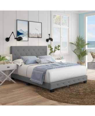 Chloe Linen Upholstered Platform Bed Frame with Adjustable Headboard - - Full