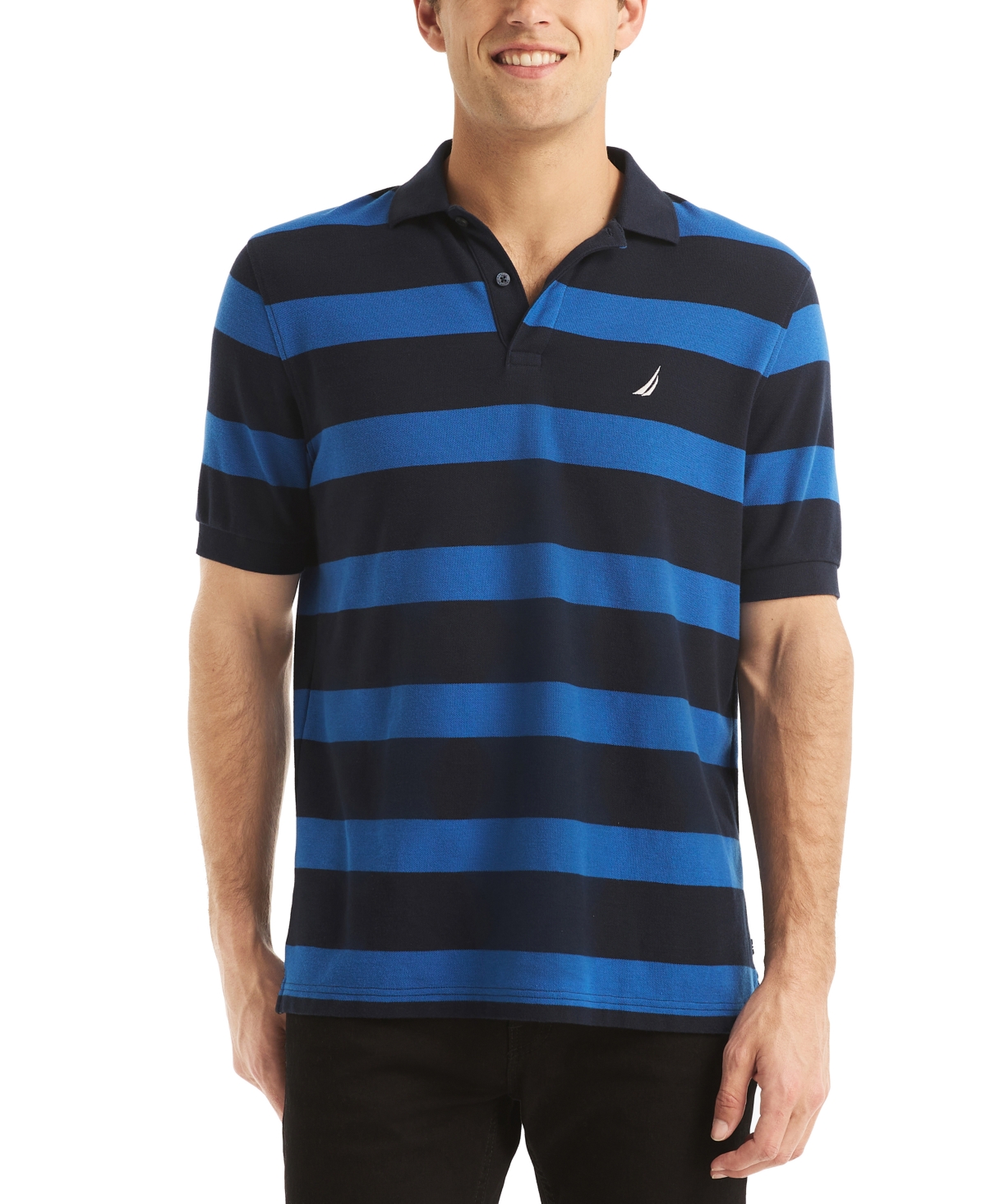 Men's Classic Short Sleeve Striped Deck Polo Shirt - Imperial Purple
