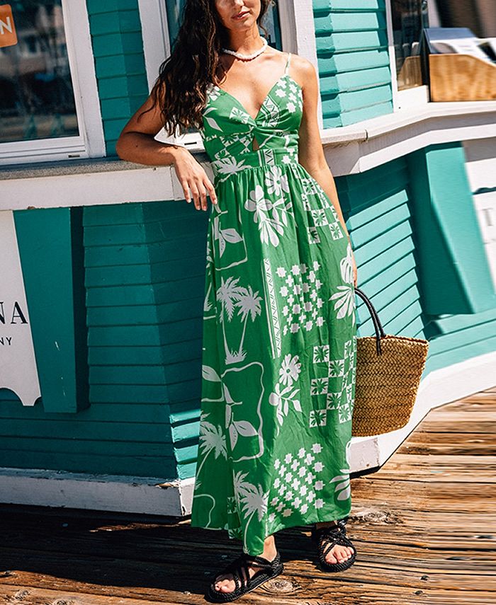green maxi dress uk Racele Ruffle Plunging Maxi Dress, Green – Jolie Moi Retail main image 1