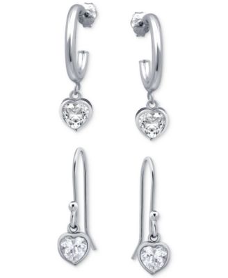 2-Pc. Set Cubic Zirconia Heart Dangle Hoop & Drop Earrings, Created for Macy's 