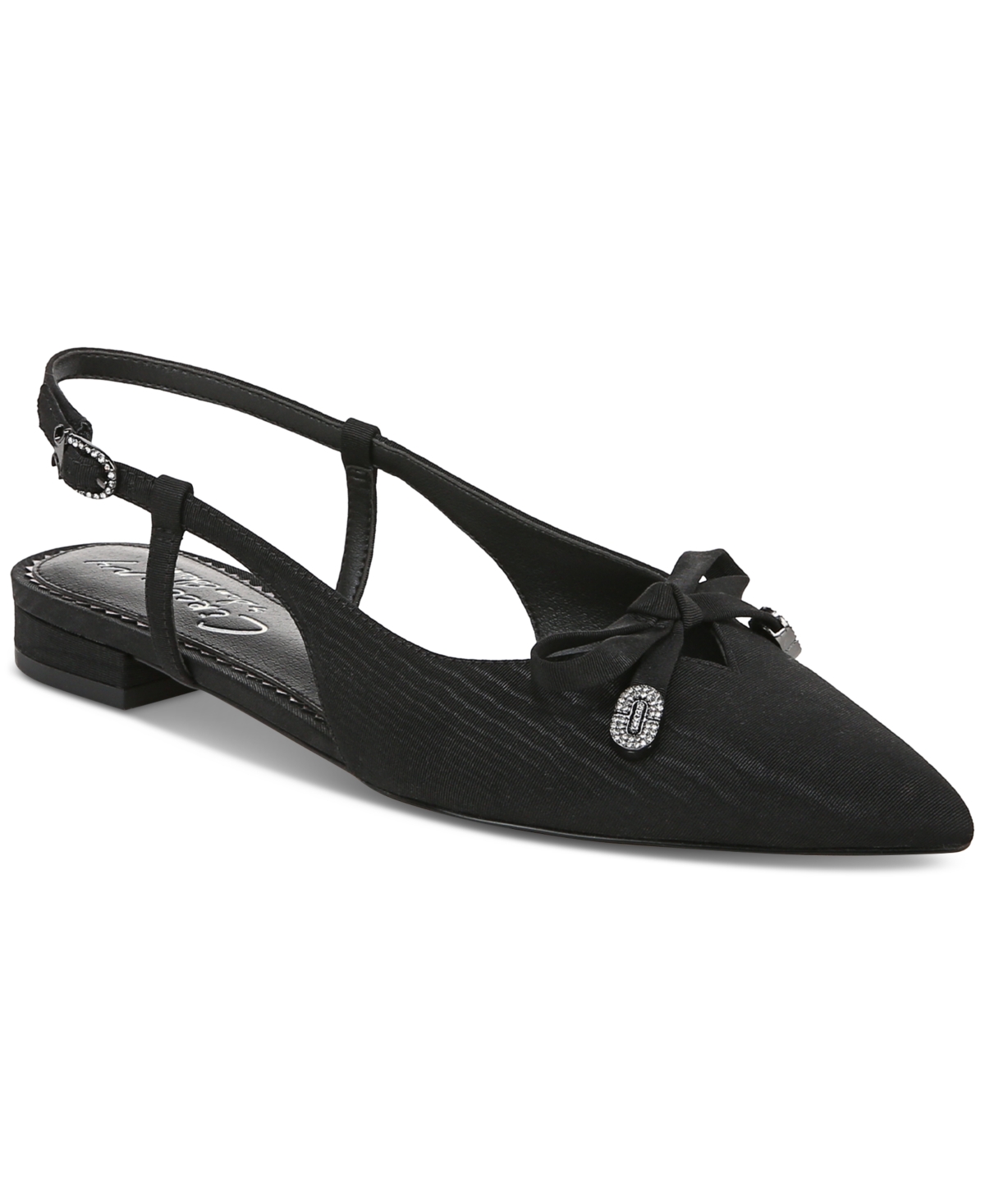 Women's Lafayette Pointed-Toe Slingback Bow Flats - Black Satin