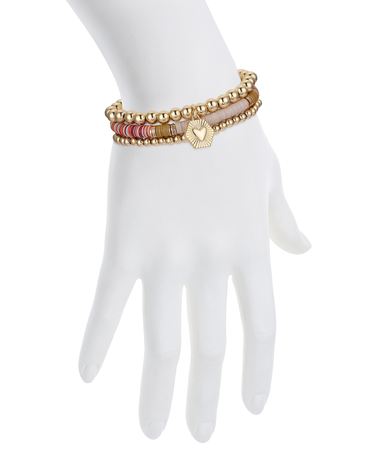 Unwritten Multi Color Disk Heart Beaded Stretch Bracelet Set In Gold