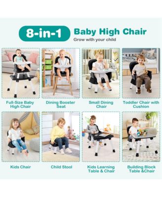 Baby 8-in-1 High Chair with Double-layer Cushions Multifunctional