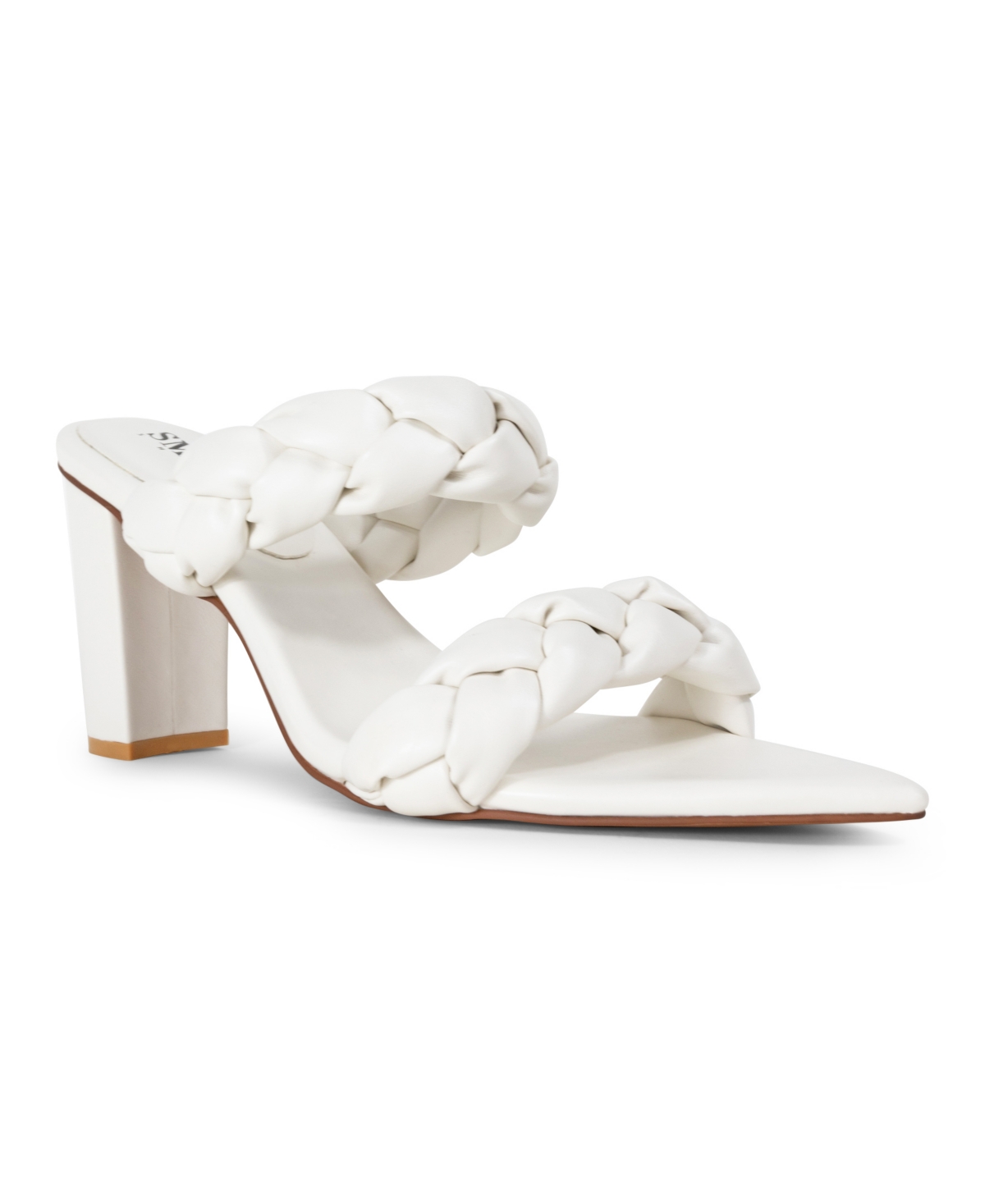 Women's Sienna Double Band Braided Block Heel Dress Sandals - Extended Sizes 10-14 - White