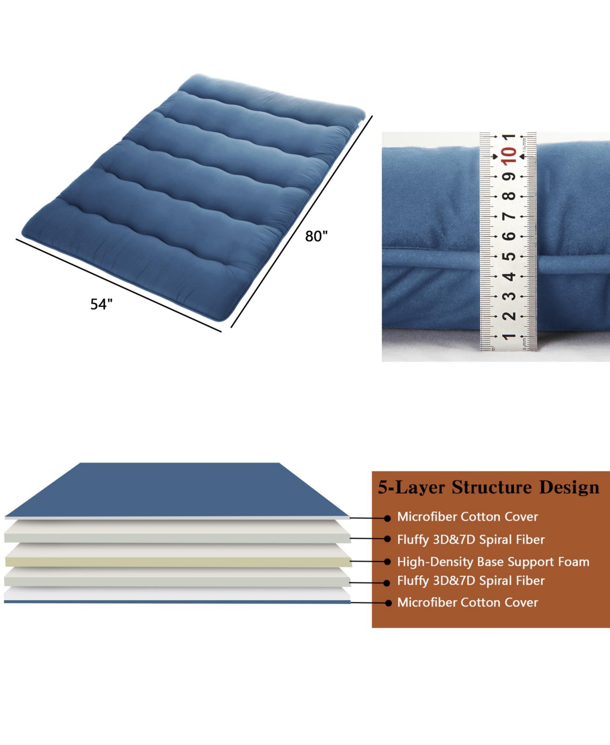 Caromio Size Futon Mattress Floor Mattress Pad Portable Dorm Sleeping Pad, 54