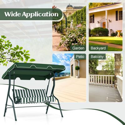 3 Seats Patio Canopy Steel Frame Swing Glider Hammock Cushioned Backyard Green