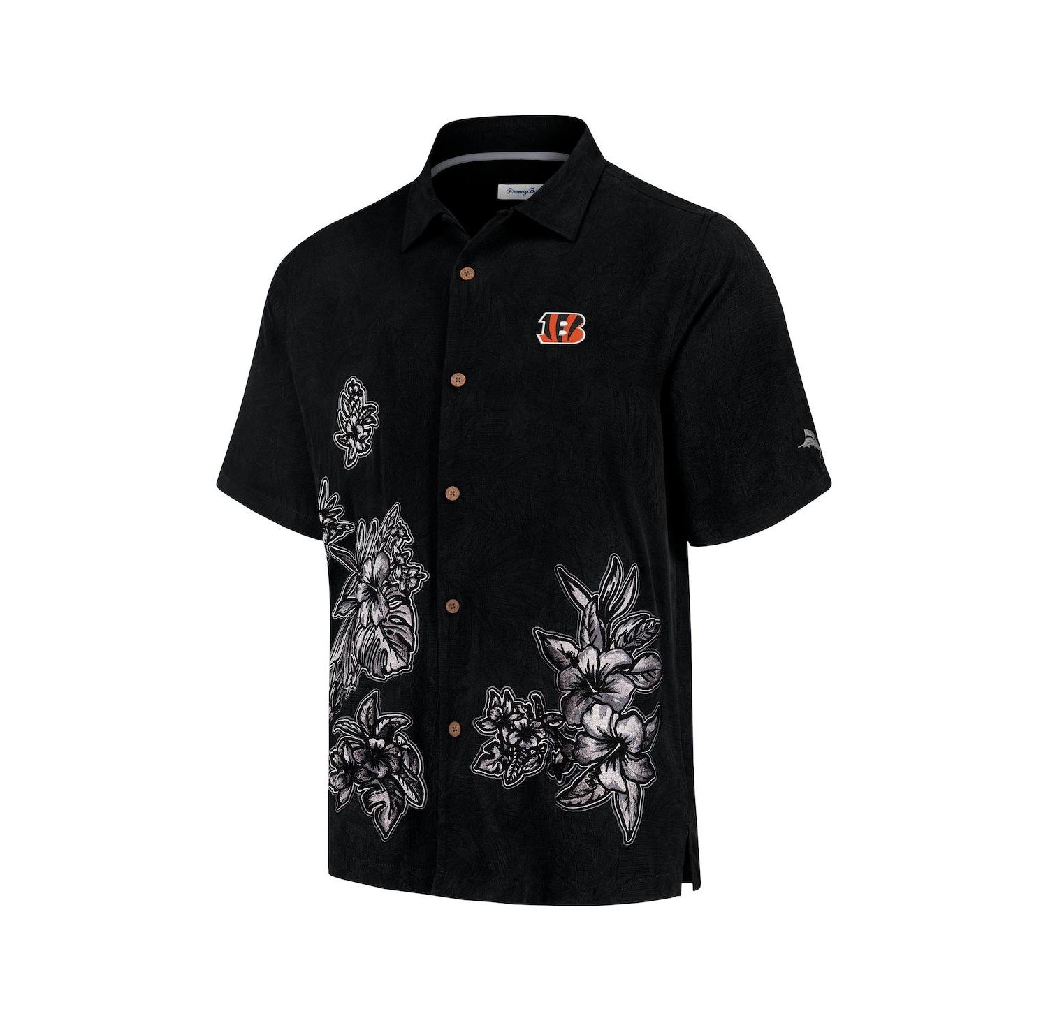 Men's Black Cincinnati Bengals Hibiscus Camp Button-Up Shirt