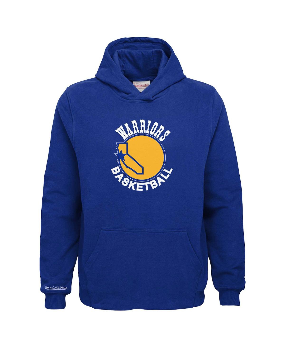 Mitchell & Ness Big Boys And Girls Royal Golden State Warriors Hardwood Classics Retro Logo Pullover Hoodie In Blue