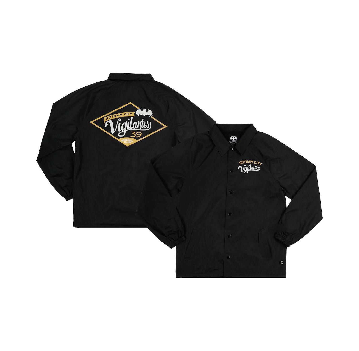 Men's Black Batman Gotham City Vigilantes Coaches Full-Snap Raglan Jacket