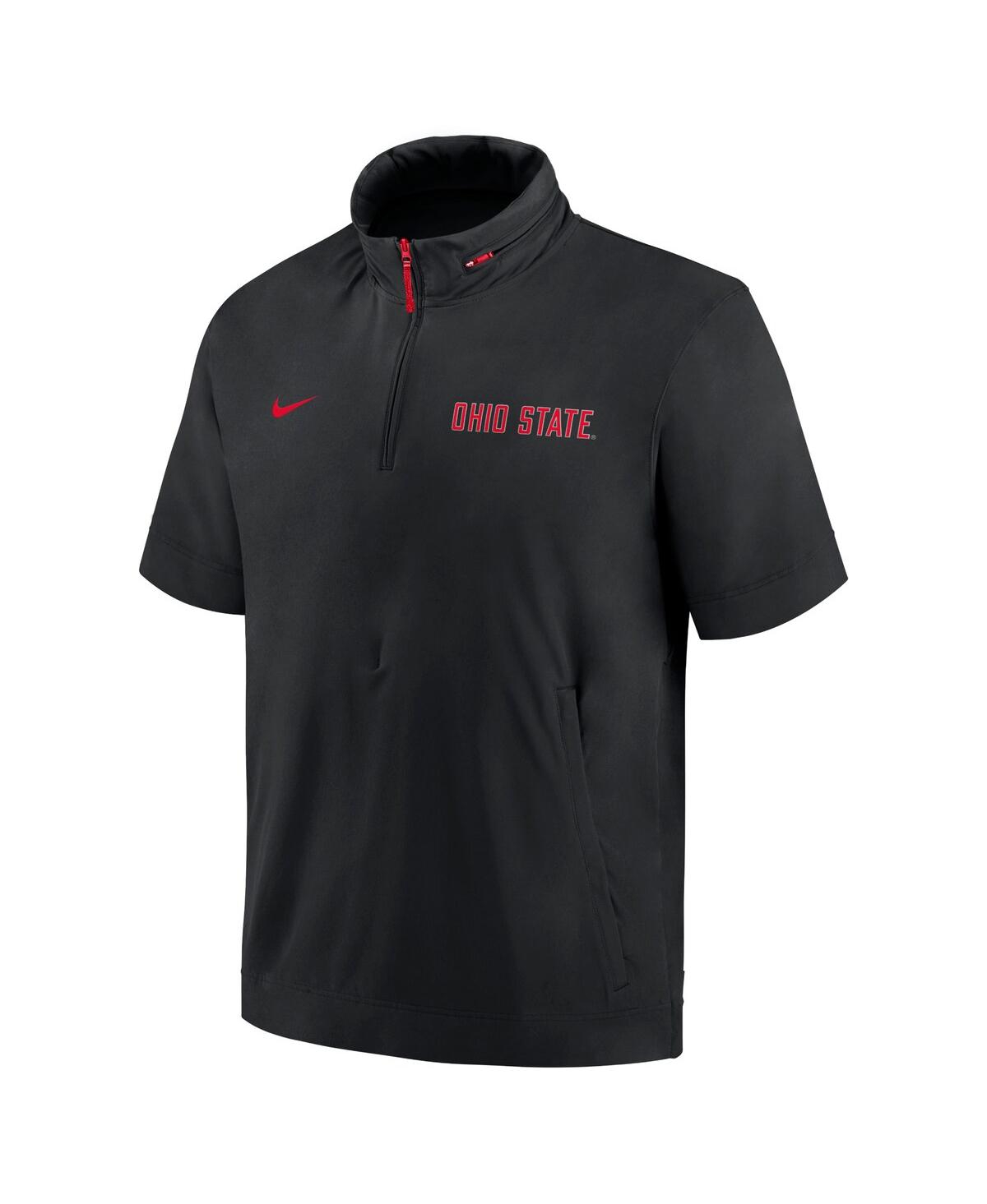 Nike Men'sOhio State Buckeyes 2024 Sideline Coach Short Sleeve Half-Zip Hoodie Jacket - Black, Scarlet