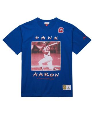 Mitchell Ness Men's Hank Aaron Royal Atlanta Braves Cooperstown Collection Heavyweight Premium Player vintage - like Logo T-Shirt