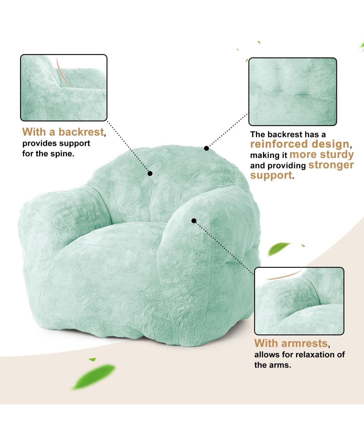 Caromio Giant Bean Bag Sofa Chair with Armrests High-Density Foam Stuffed