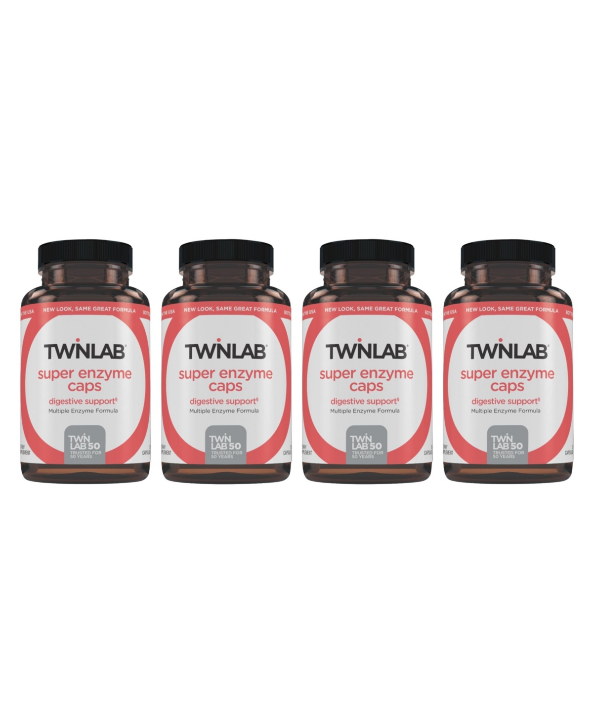 Super Enzyme Caps - Constipation Supplement with Digestive Enzymes - 50 Capsules (Pack of 4) - Brown