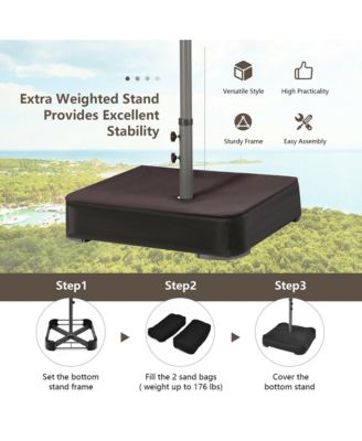 Outdoor 15' Double-Sided Patio Umbrella 48 Solar LED Lights Crank & Base Wine