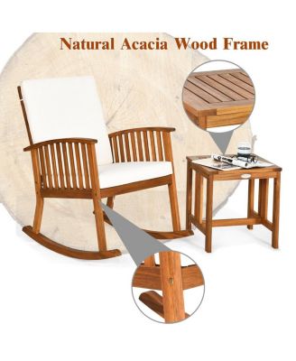 2 Pieces Acacia Wood Patio Rocking Chair Table Set