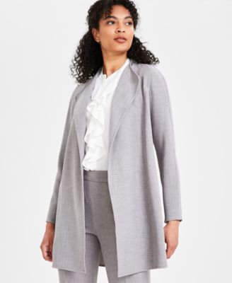 Kasper - Petite Long Collarless Open-Front Blazer