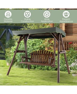 2 Person Wooden Garden Swing Bench Chair w/ Adjustable Canopy for Garden Porch