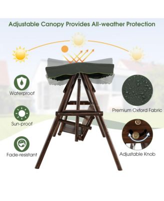 2 Person Wooden Garden Swing Bench Chair w/ Adjustable Canopy for Garden Porch