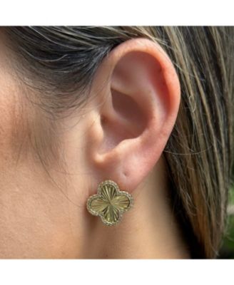 Satin Finish Cubic Zirconia Clover Stud Earrings
