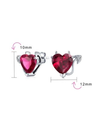 Promise Valentine Red CZ Devil Heart Shape Cubic Zirconia Stud Earrings Rose Gold Plated Sterling Silver