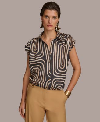Donna Karan New York - Women's Short-Sleeve Printed Button-Front Shirt