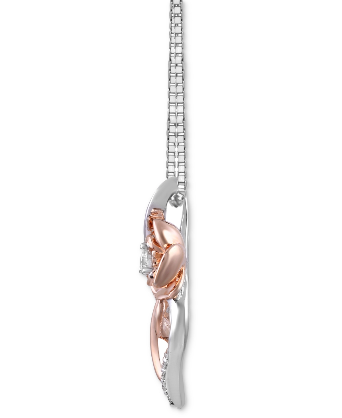 Disney Enchanted Vault Diamond Belle Rose Pendant Necklace (1/5 Ct. T.w.) In Sterling Silver & Rose Gold-plate, 16" + 2" Ex In Sterling Silver  Rose Gold-plate