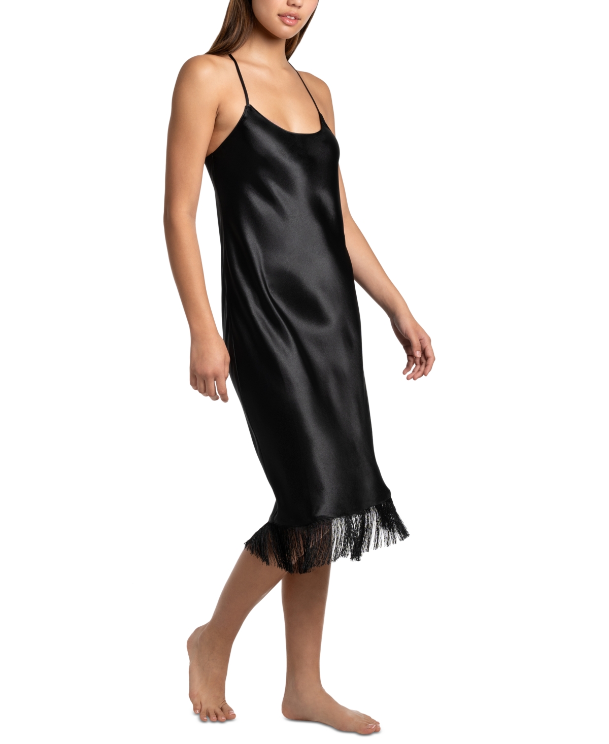 Linea Donatella Women's Satin Fringe-Trim Nightgown