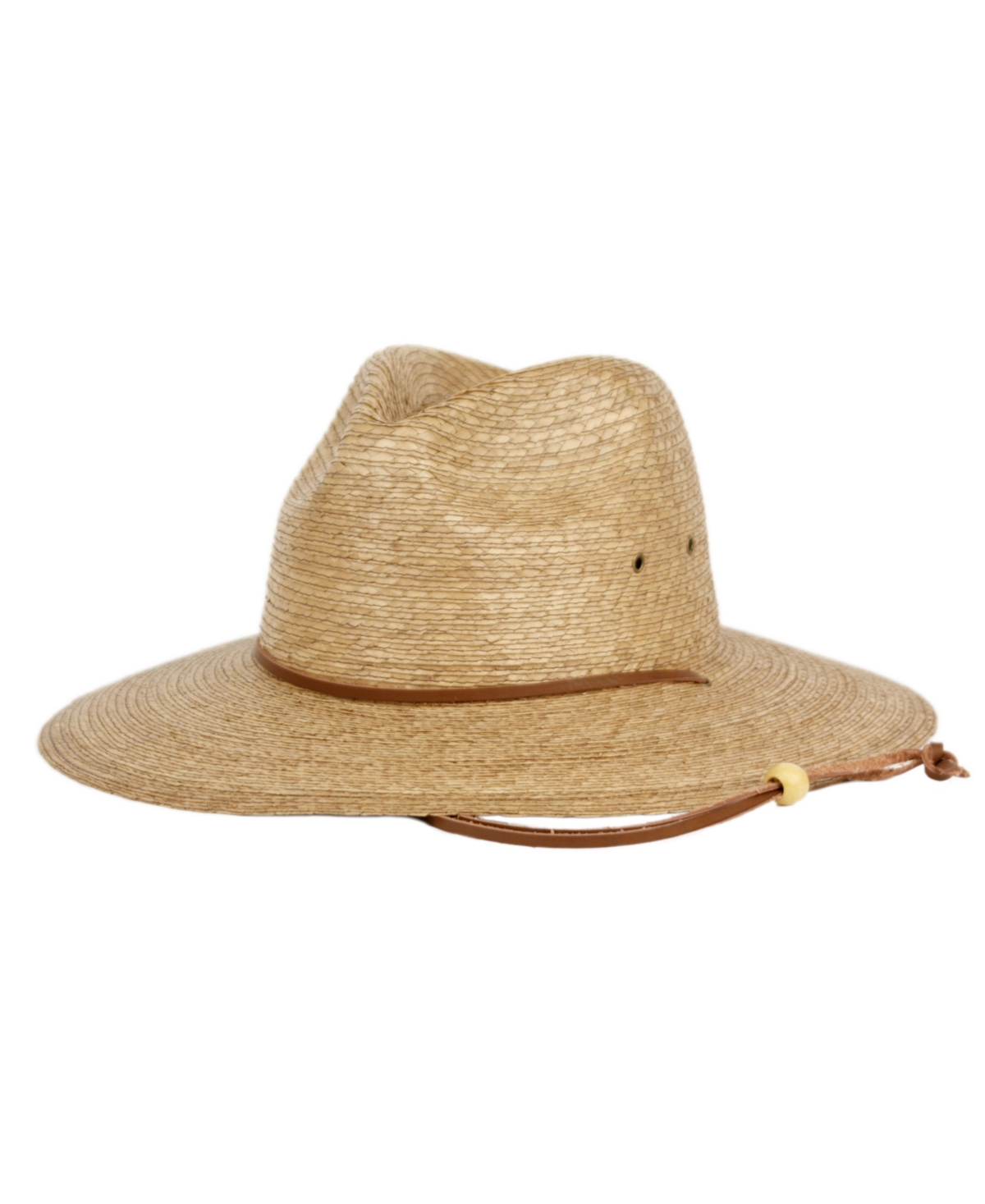 Palm Braid Wide Brim Panama Fedora Sun Hat with Chin Cord - Natural