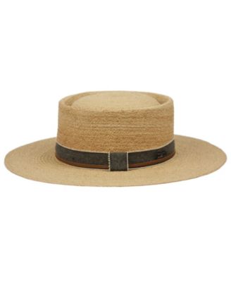 Wide Flat Brim Straw Pork Pie Hat