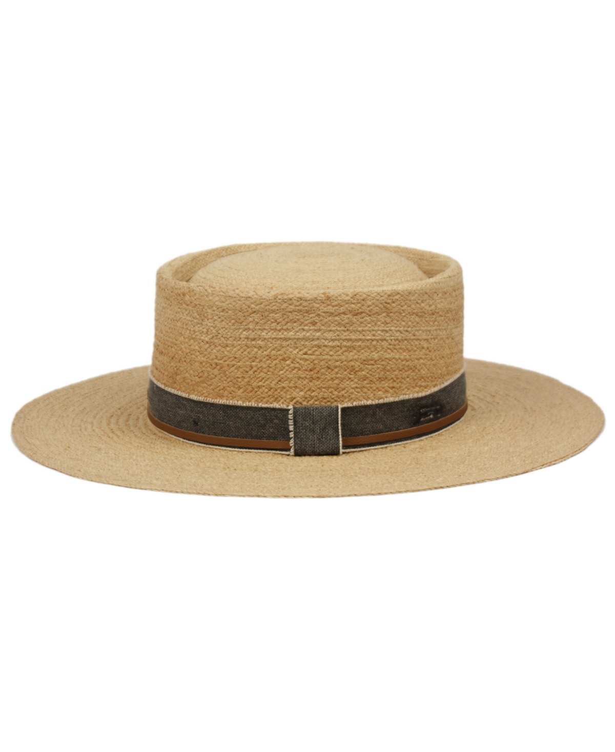 Angela & William Wide Flat Brim Straw Pork Pie Hat In Natural