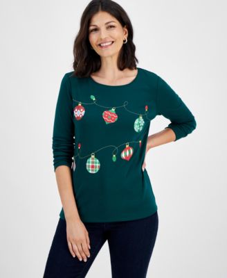 Holiday Lane - Women's  Ornament String Long-Sleeve Top, Created for Macy's