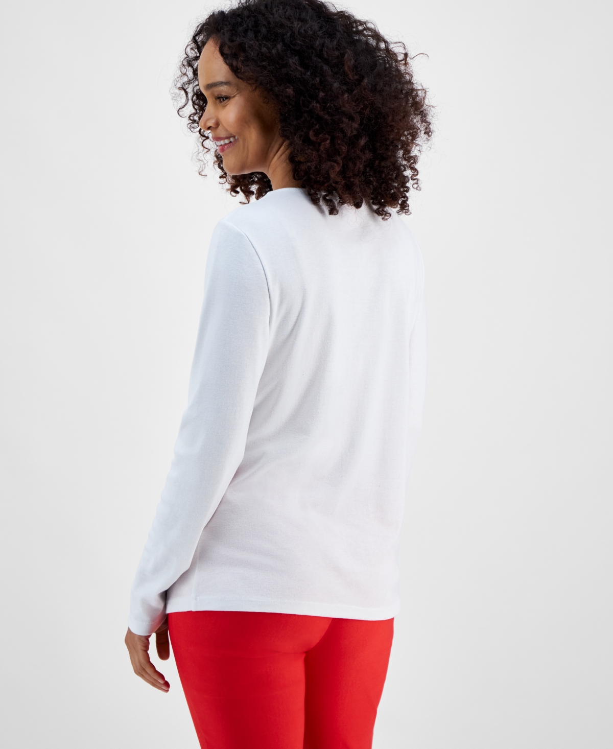 Holiday Lane Petite Long-Sleeve Graphic-Print T-Shirt, Created for Macy's
