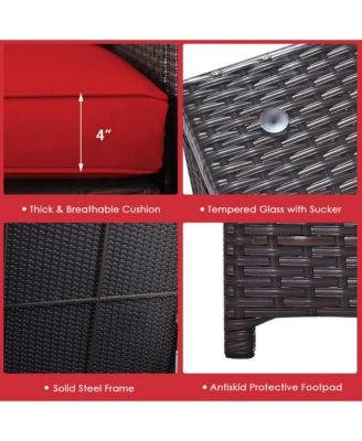 6PCS Patio Rattan Furniture Set 32'' Fire Pit Table Tank Holder with Cover