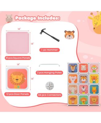 12-Cube Kids Wardrobe Baby Dresser Bedroom Armoire Clothes Hanging Closet with Door