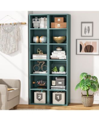 70.9 Inch Tall Narrow Bookcase Set of 2, Rustic Corner Bookcase with Storage, 6 Tier Cube Display Shelves for Home Office