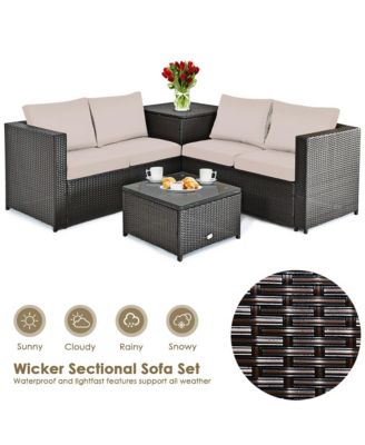 8PCS Outdoor Patio Rattan Furniture Set Cushioned Loveseat Storage Table