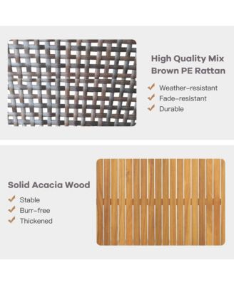 8PCS Patio Rattan Furniture Set Acacia Wood Cushioned Sofa