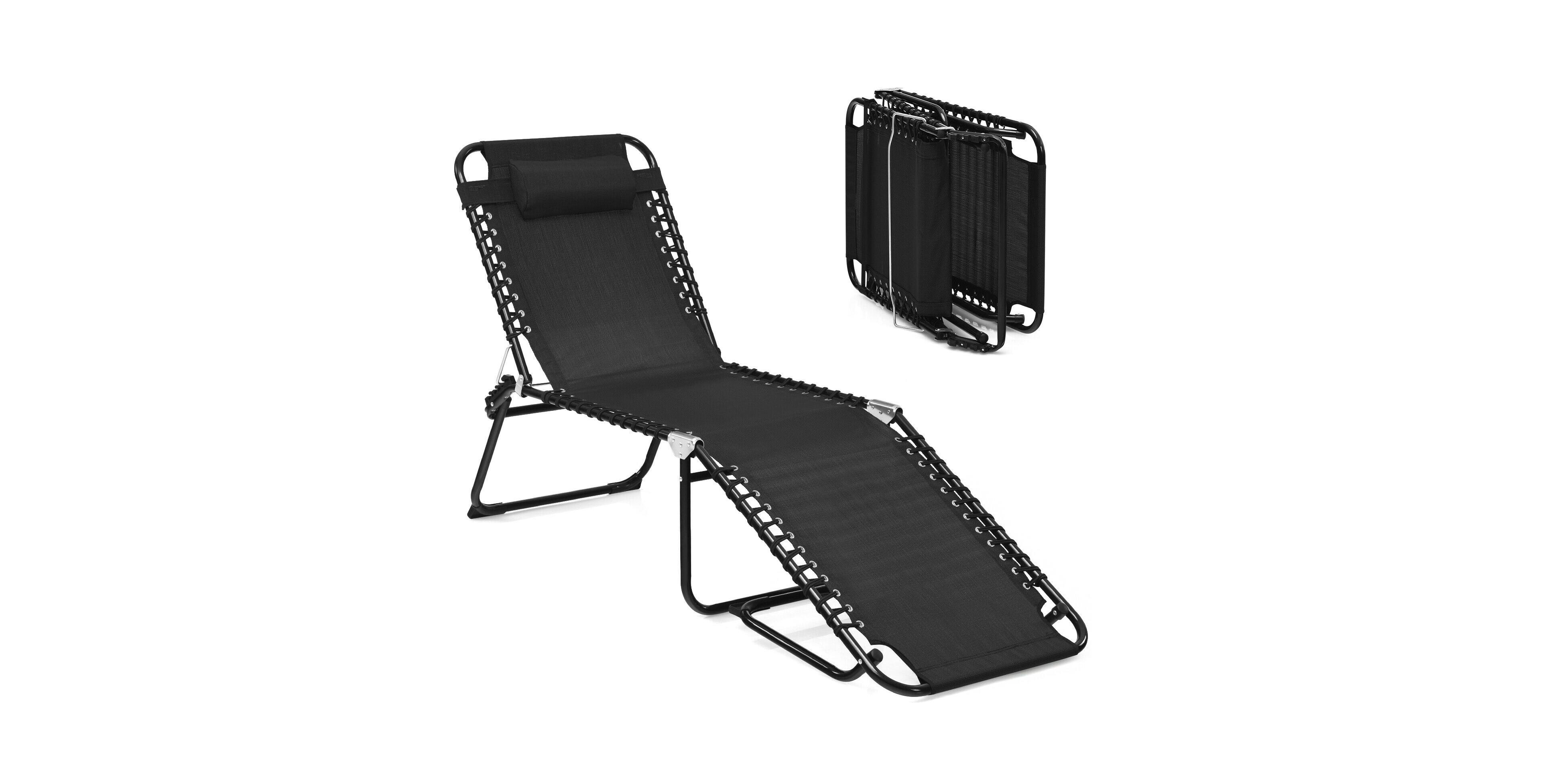 Slickblue Folding Heightening Design Beach Lounge Chair with Pillow for Patio