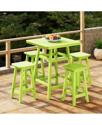 5 PC HDPE Outdoor Patio Dining Bar Table Set and Counter High Stools