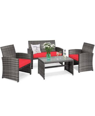 8PCS Patio Rattan Furniture Set Conversation Glass Table Top Cushioned Sofa