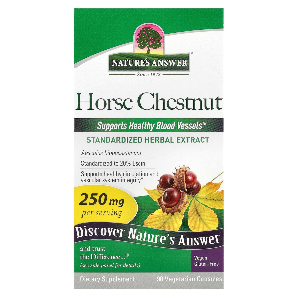 Horse Chestnut 250 mg - 90 Vegetarian Capsules - Assorted Pre-pack (See Table 9
